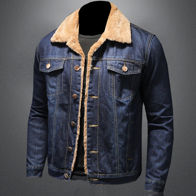 Stijlvolle Winter Fleece Dikke Denim Jas