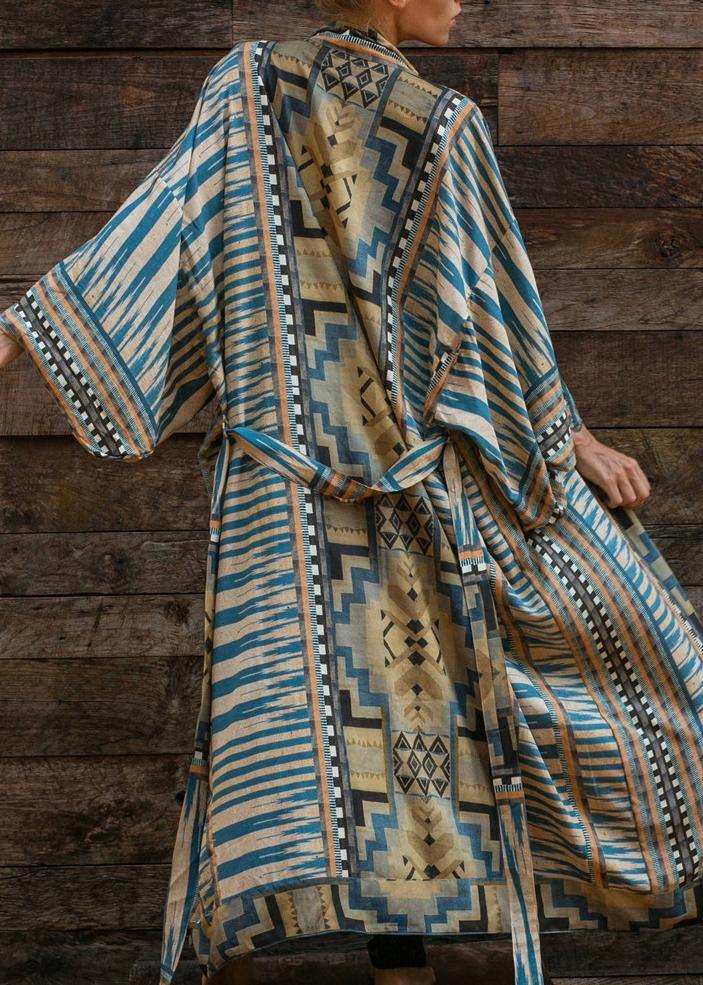 Boheemse Blauwe Geometrische Print Kimono Badjas