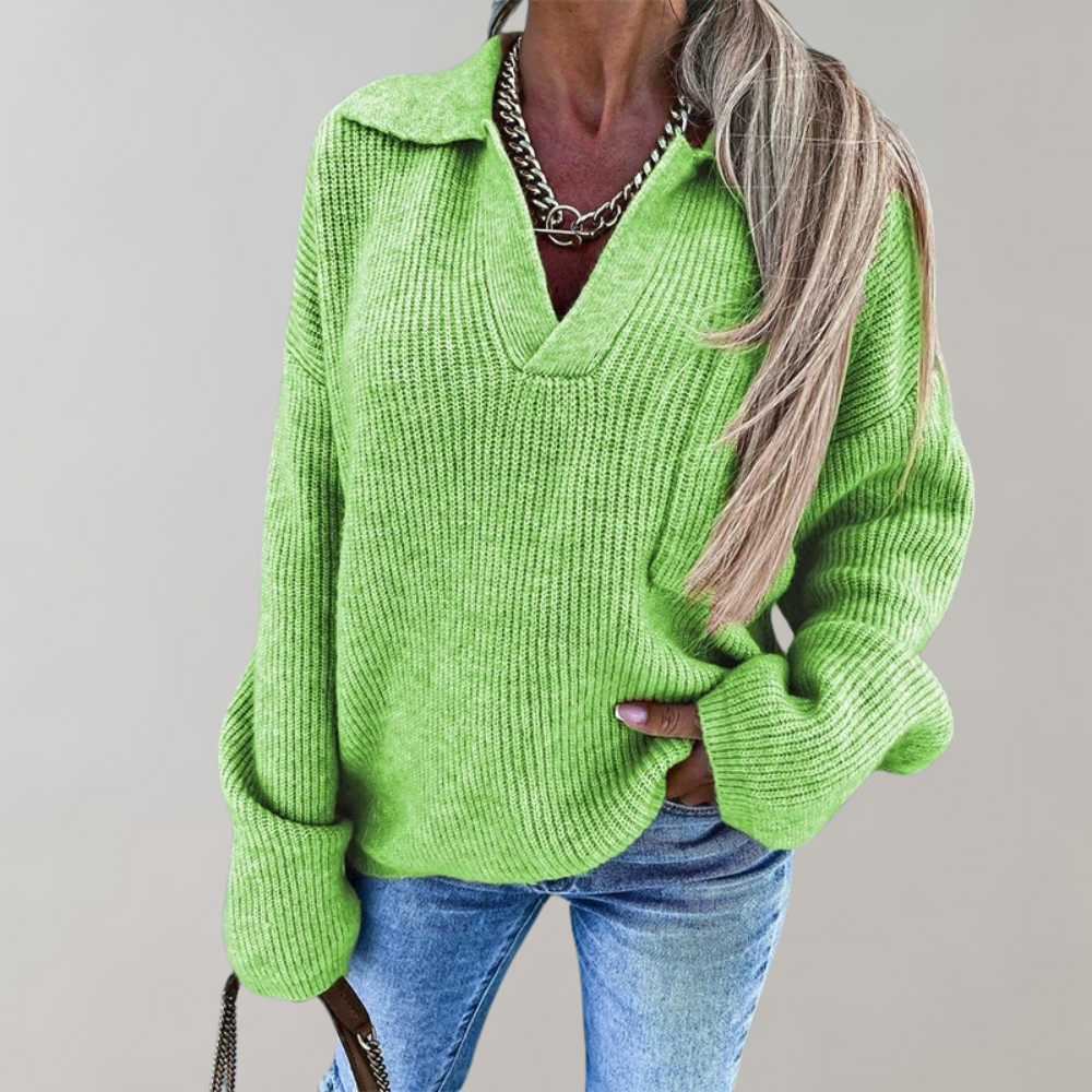 Oversized geribbelde trui met V-hals voor dames