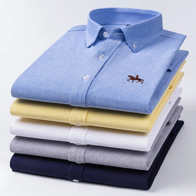 CALORA_ 100% Katoenen Oxford Overhemd Shirt met Geborduurde Paard Design