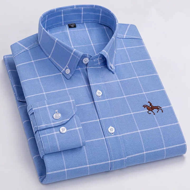 CALORA_ 100% Katoenen Oxford Overhemd Shirt met Geborduurde Paard Design