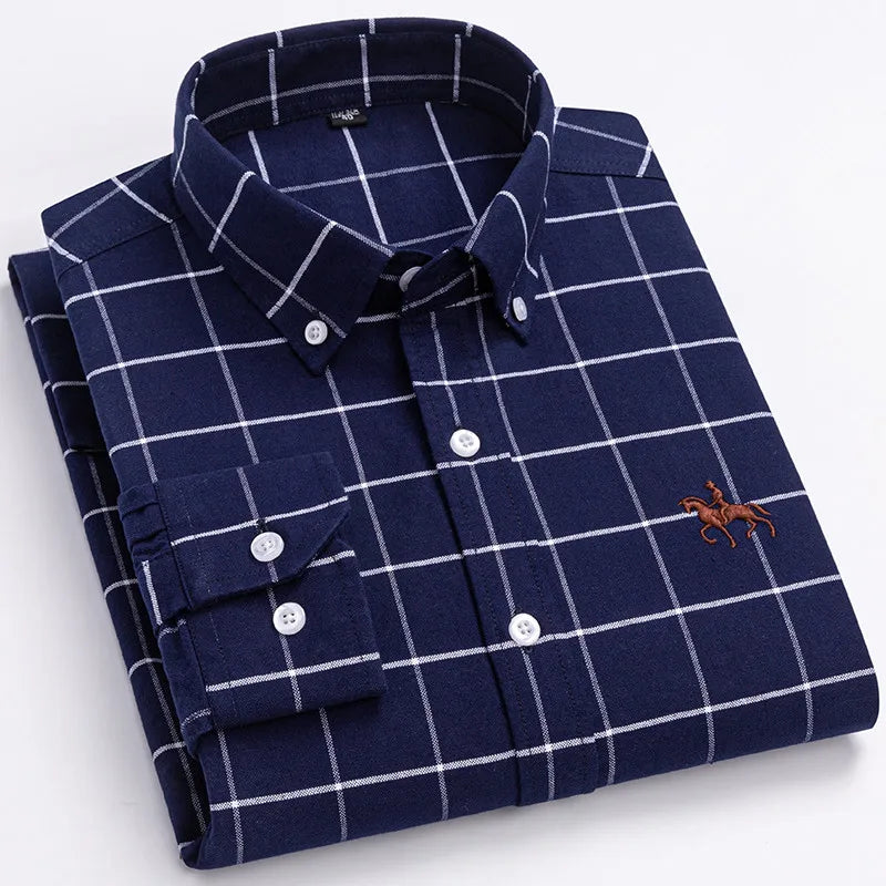 CALORA_ 100% Katoenen Oxford Overhemd Shirt met Geborduurde Paard Design