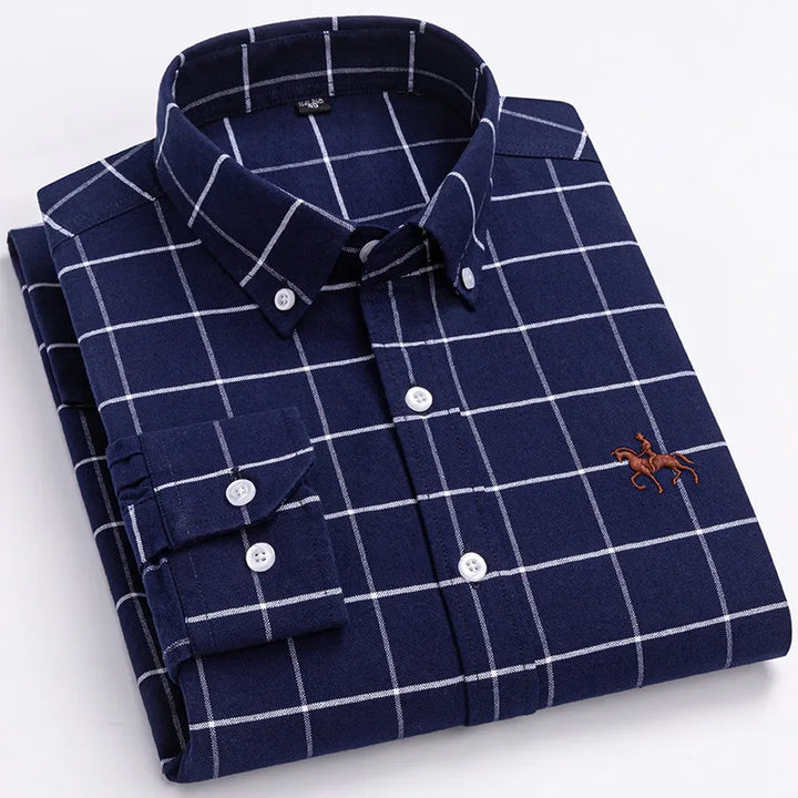 CALORA_ 100% Katoenen Oxford Overhemd Shirt met Geborduurde Paard Design