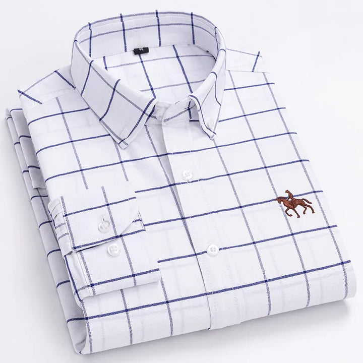 CALORA_ 100% Katoenen Oxford Overhemd Shirt met Geborduurde Paard Design