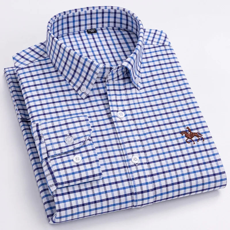 CALORA_ 100% Katoenen Oxford Overhemd Shirt met Geborduurde Paard Design
