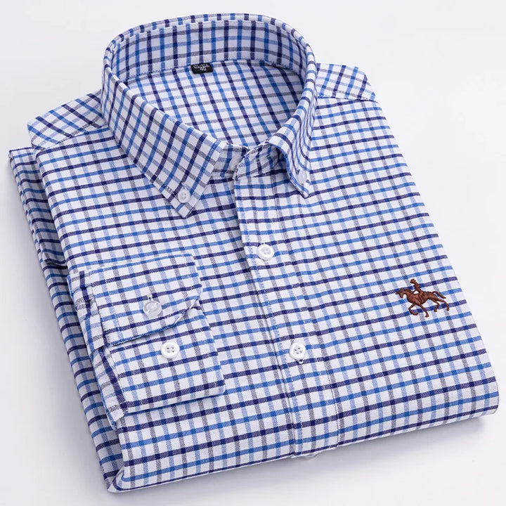 CALORA_ 100% Katoenen Oxford Overhemd Shirt met Geborduurde Paard Design