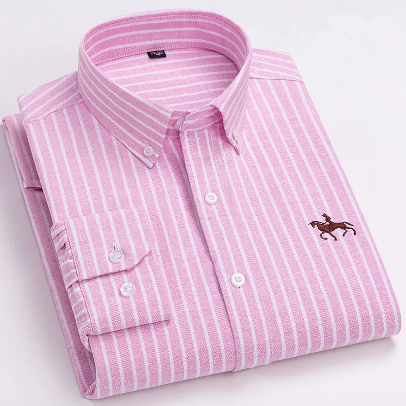CALORA_ 100% Katoenen Oxford Overhemd Shirt met Geborduurde Paard Design