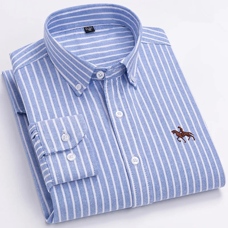 CALORA_ 100% Katoenen Oxford Overhemd Shirt met Geborduurde Paard Design