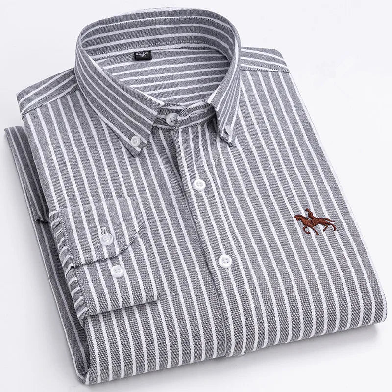 CALORA_ 100% Katoenen Oxford Overhemd Shirt met Geborduurde Paard Design