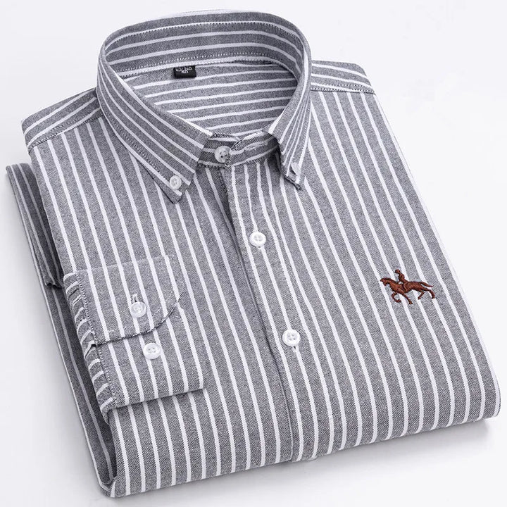 CALORA_ 100% Katoenen Oxford Overhemd Shirt met Geborduurde Paard Design