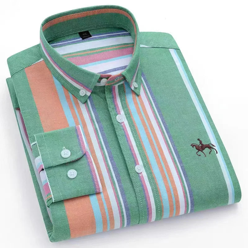 CALORA_ 100% Katoenen Oxford Overhemd Shirt met Geborduurde Paard Design