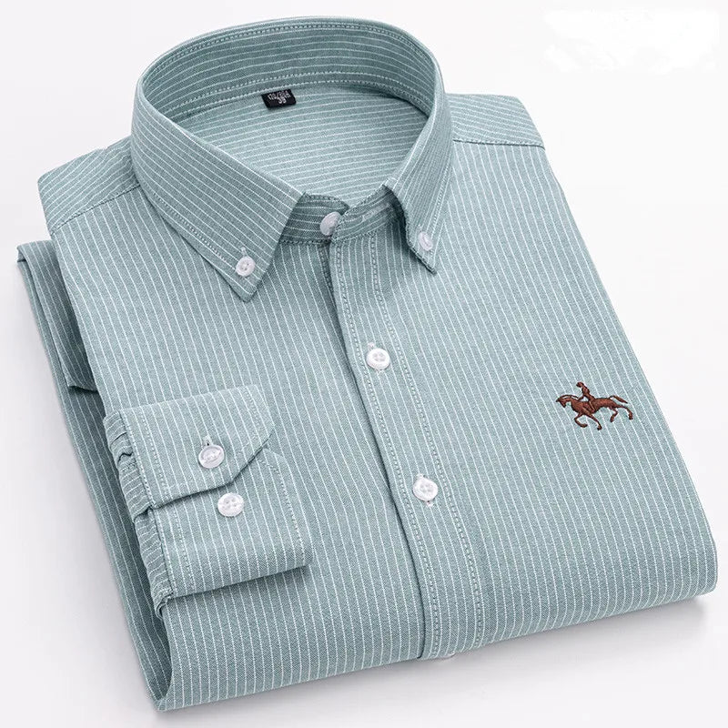 CALORA_ 100% Katoenen Oxford Overhemd Shirt met Geborduurde Paard Design
