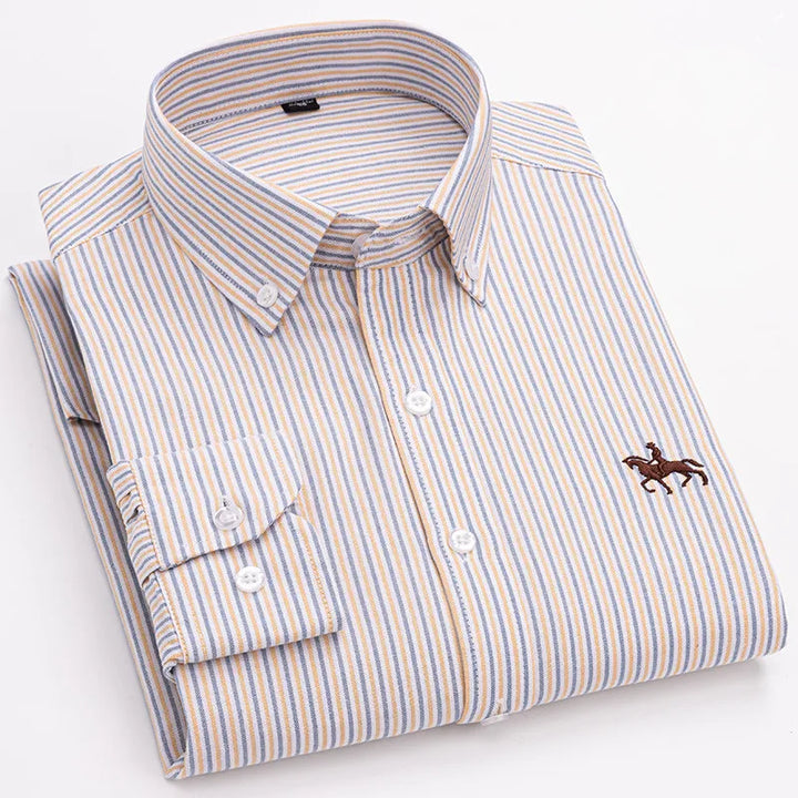 CALORA_ 100% Katoenen Oxford Overhemd Shirt met Geborduurde Paard Design