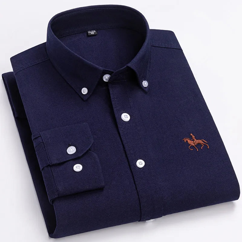 CALORA_ 100% Katoenen Oxford Overhemd Shirt met Geborduurde Paard Design