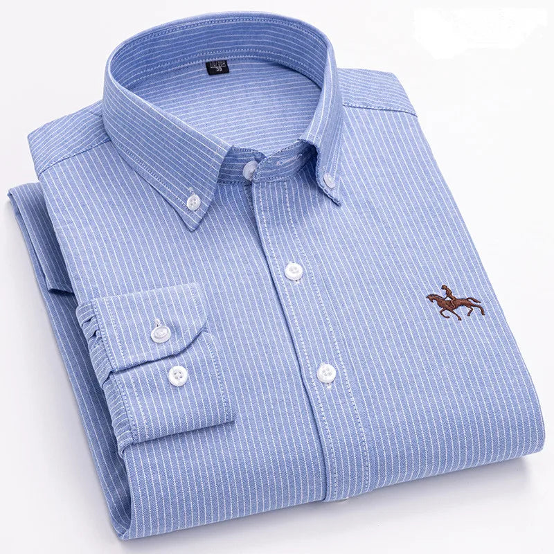 CALORA_ 100% Katoenen Oxford Overhemd Shirt met Geborduurde Paard Design