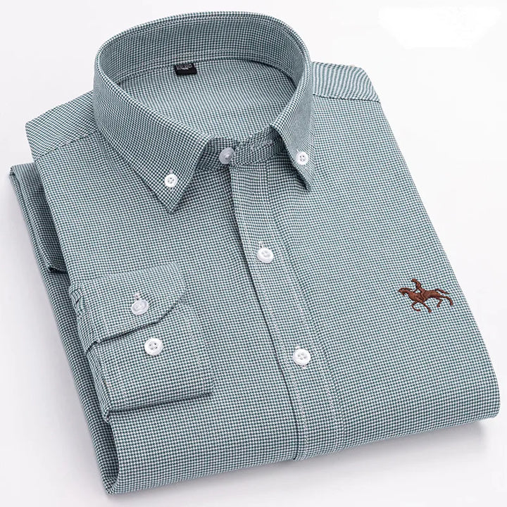 CALORA_ 100% Katoenen Oxford Overhemd Shirt met Geborduurde Paard Design