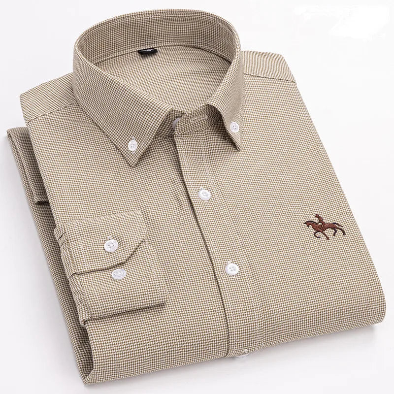 CALORA_ 100% Katoenen Oxford Overhemd Shirt met Geborduurde Paard Design