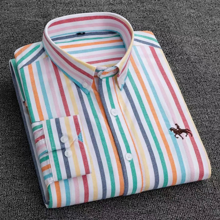 CALORA_ 100% Katoenen Oxford Overhemd Shirt met Geborduurde Paard Design
