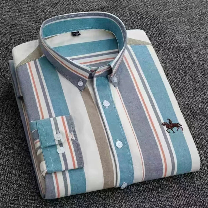 CALORA_ 100% Katoenen Oxford Overhemd Shirt met Geborduurde Paard Design