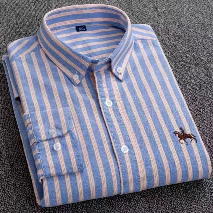 CALORA_ 100% Katoenen Oxford Overhemd Shirt met Geborduurde Paard Design