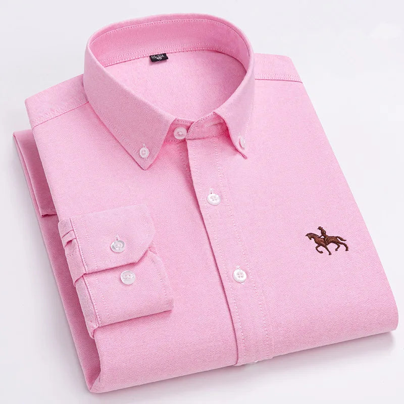 CALORA_ 100% Katoenen Oxford Overhemd Shirt met Geborduurde Paard Design