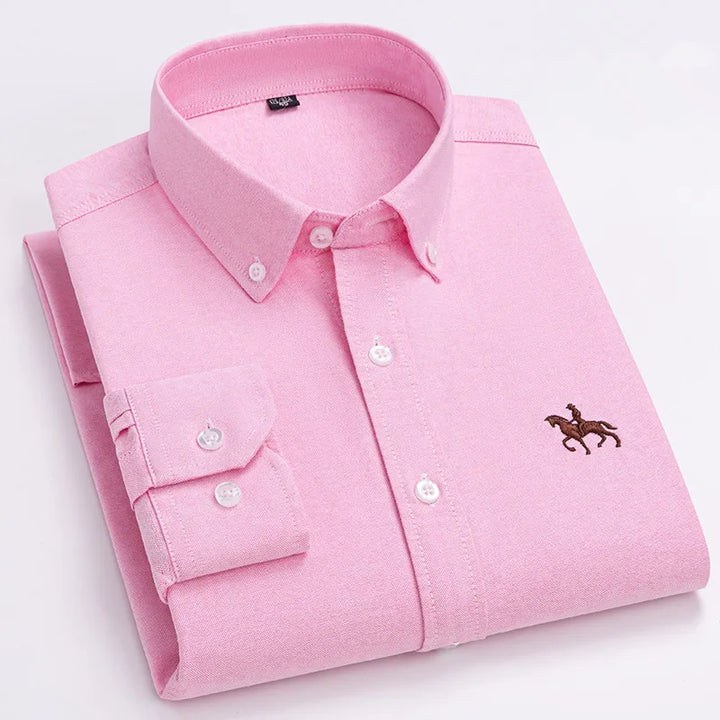 CALORA_ 100% Katoenen Oxford Overhemd Shirt met Geborduurde Paard Design