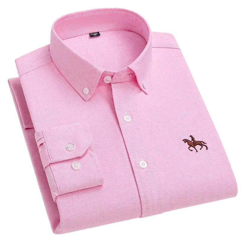 CALORA_ 100% Katoenen Oxford Overhemd Shirt met Geborduurde Paard Design