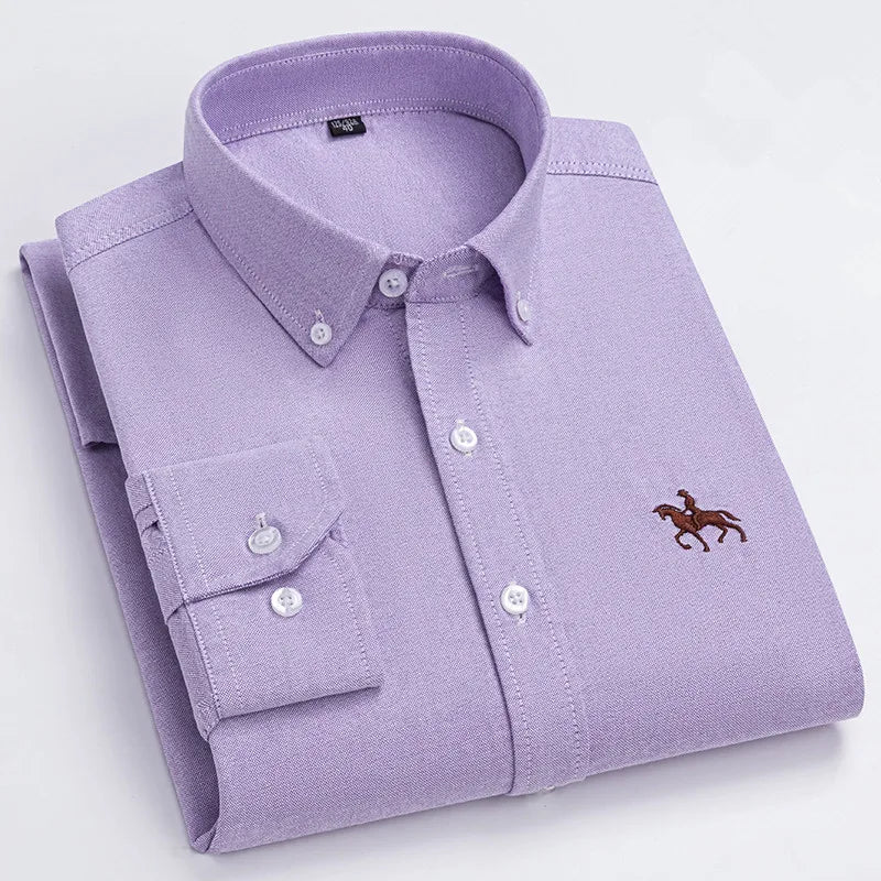 CALORA_ 100% Katoenen Oxford Overhemd Shirt met Geborduurde Paard Design