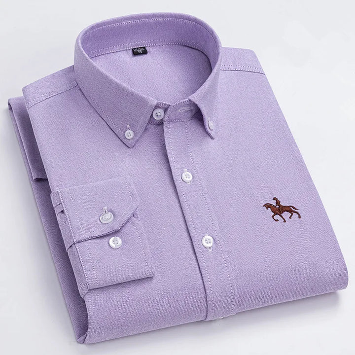 CALORA_ 100% Katoenen Oxford Overhemd Shirt met Geborduurde Paard Design