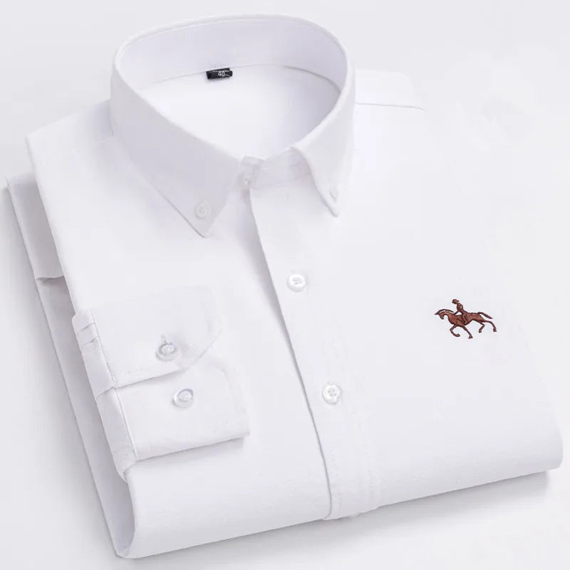 CALORA_ 100% Katoenen Oxford Overhemd Shirt met Geborduurde Paard Design