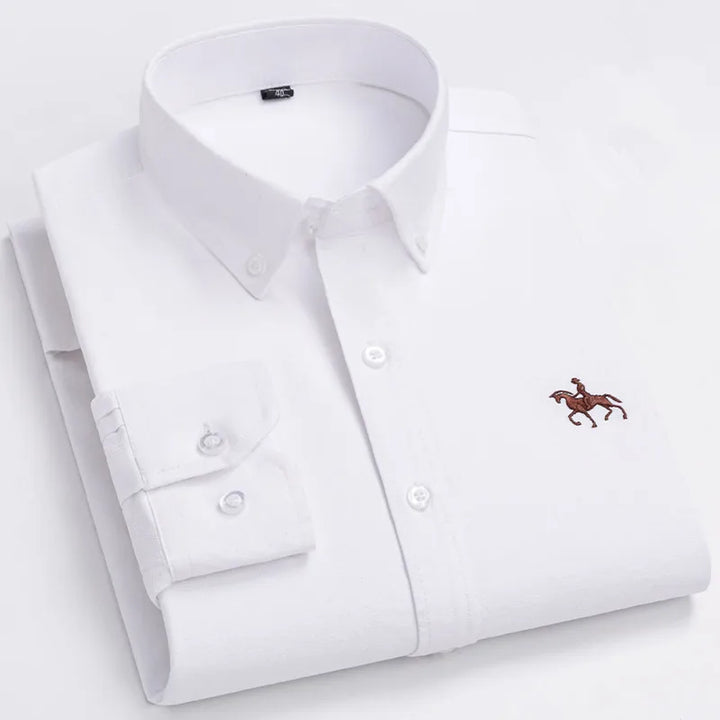 CALORA_ 100% Katoenen Oxford Overhemd Shirt met Geborduurde Paard Design