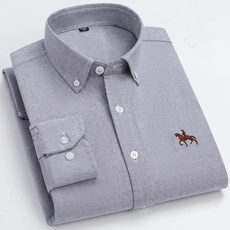 CALORA_ 100% Katoenen Oxford Overhemd Shirt met Geborduurde Paard Design