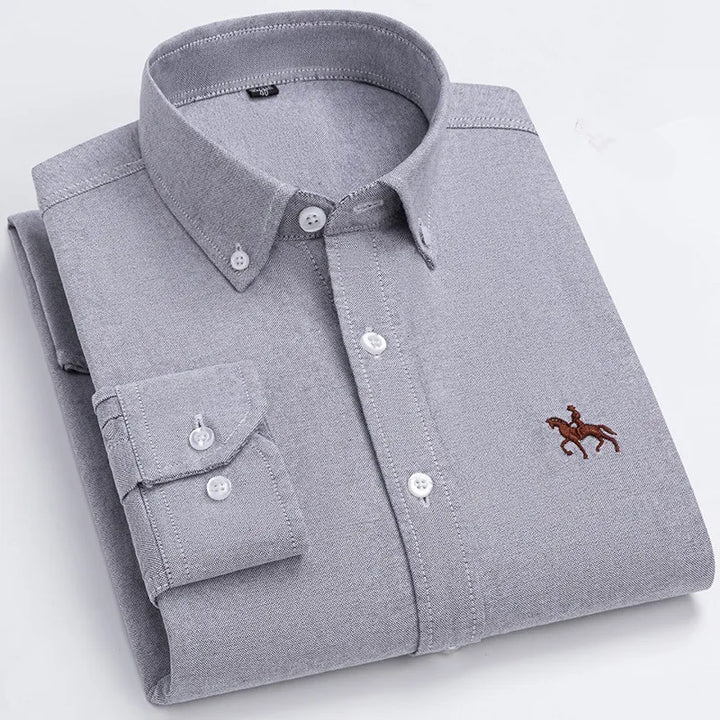 CALORA_ 100% Katoenen Oxford Overhemd Shirt met Geborduurde Paard Design