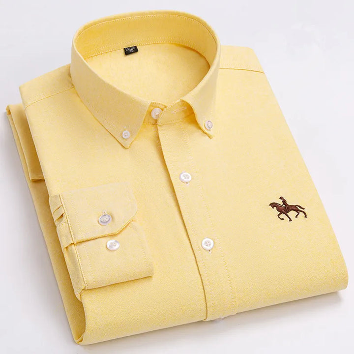 CALORA_ 100% Katoenen Oxford Overhemd Shirt met Geborduurde Paard Design