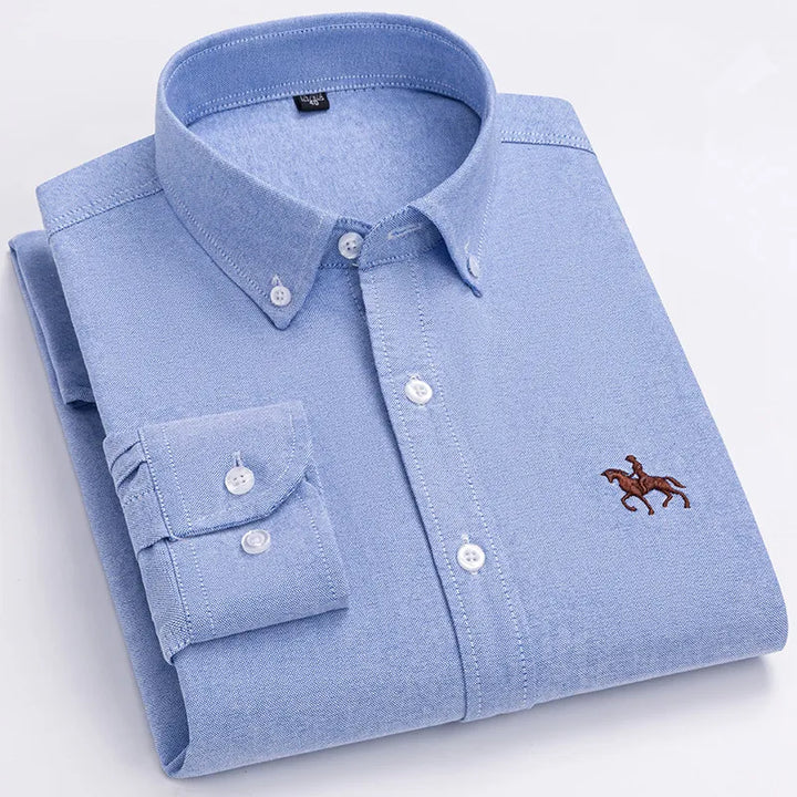 CALORA_ 100% Katoenen Oxford Overhemd Shirt met Geborduurde Paard Design