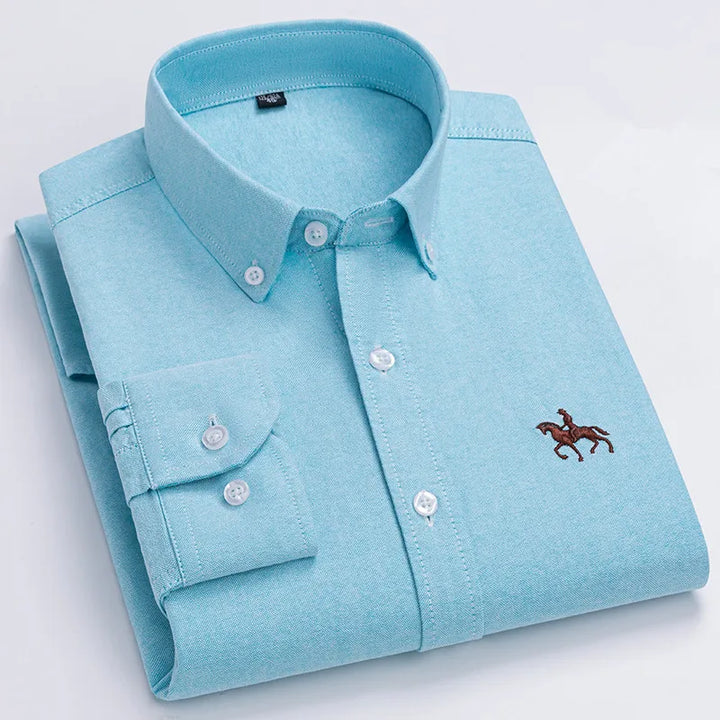 CALORA_ 100% Katoenen Oxford Overhemd Shirt met Geborduurde Paard Design