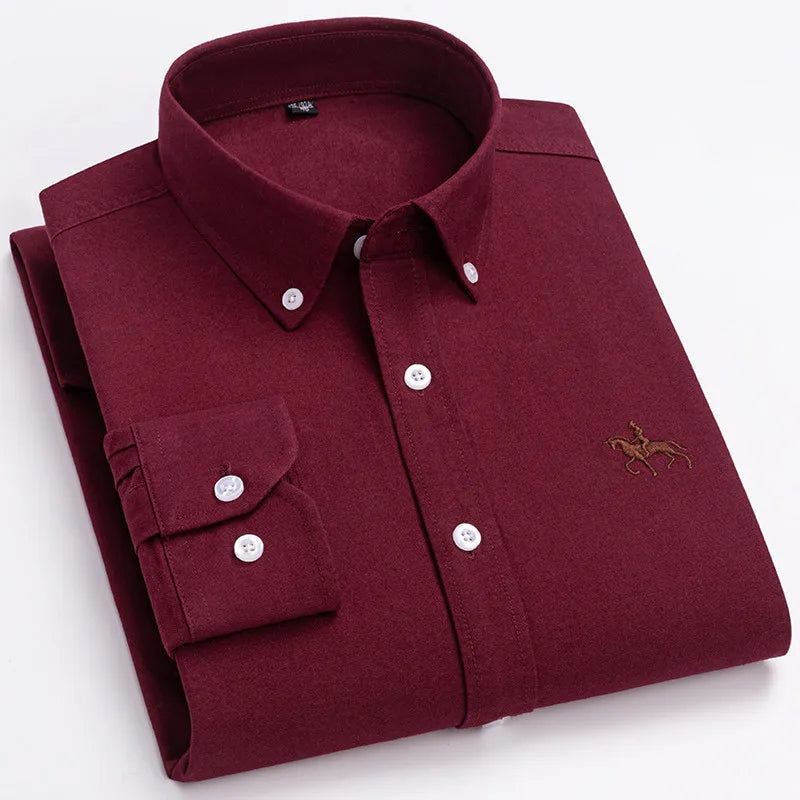 CALORA_ 100% Katoenen Oxford Overhemd Shirt met Geborduurde Paard Design