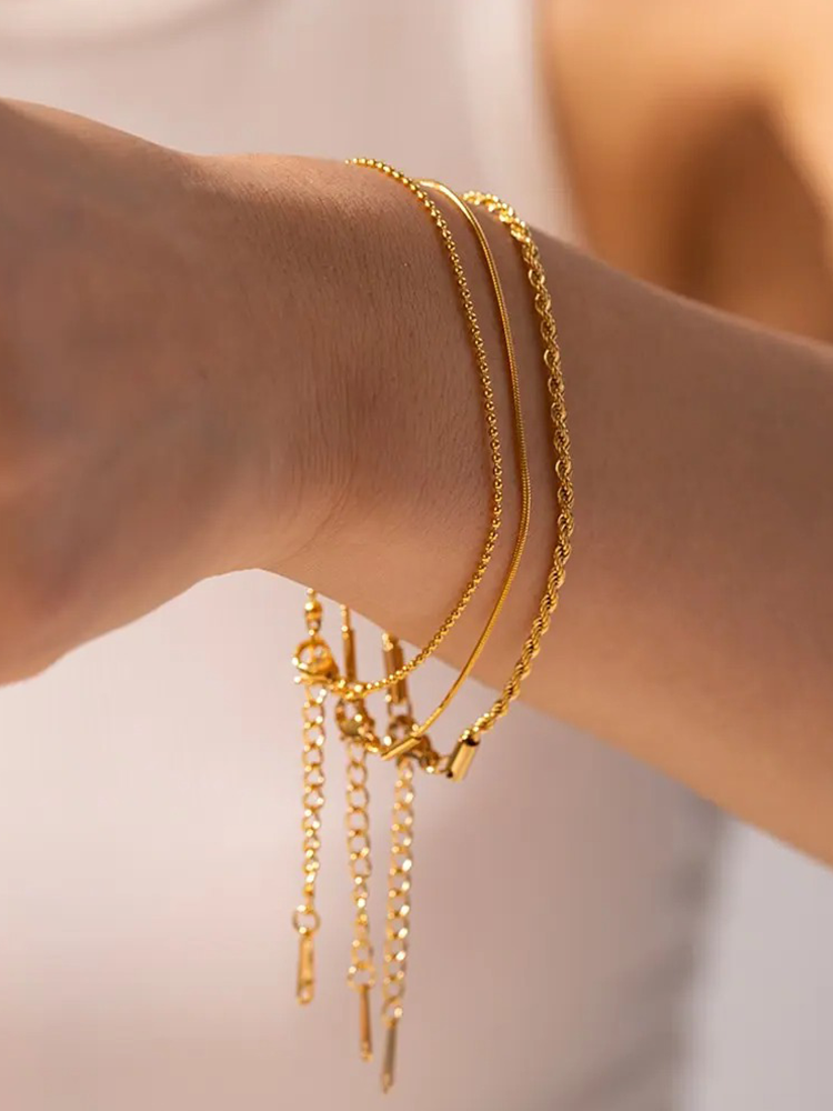 CALORA_ 3-Laagse Armbanden Set Goud voor Stijlvolle Looks