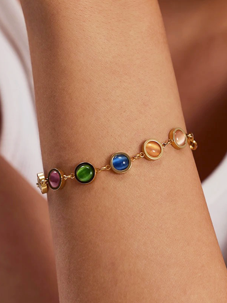 CALORA_ Armband Met Steen Gekleurd in Roestvrij Staal en Goud