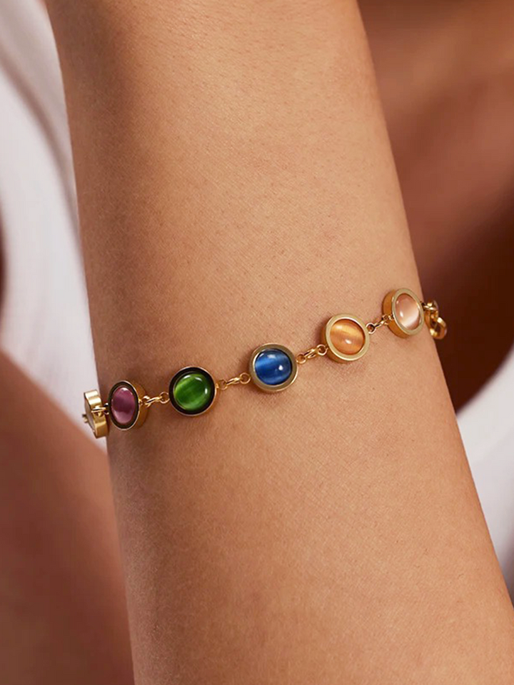 CALORA_ Armband Met Steen Gekleurd in Roestvrij Staal en Goud