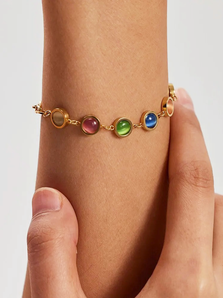 CALORA_ Armband Met Steen Gekleurd in Roestvrij Staal en Goud