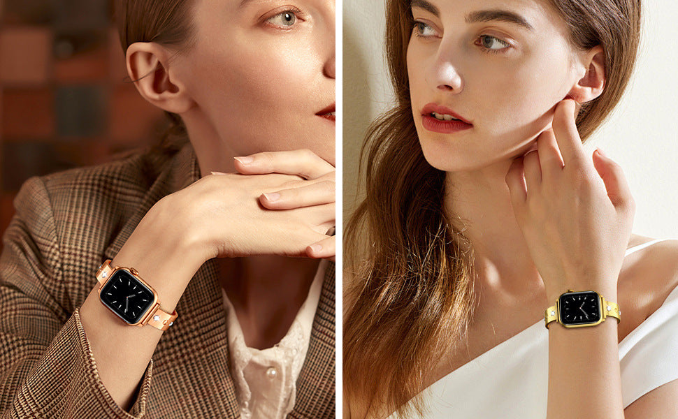 CALORA_ Armband met Metalen Gesp en Diamanten voor Apple Watch