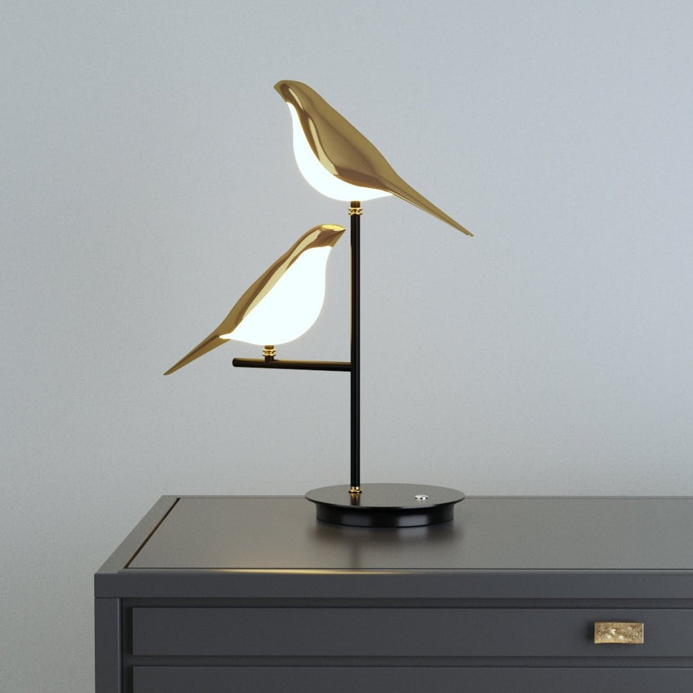 CALORA_ Artelune | Post-Modern LED Tafellamp met Galvanized Gouden Vogel