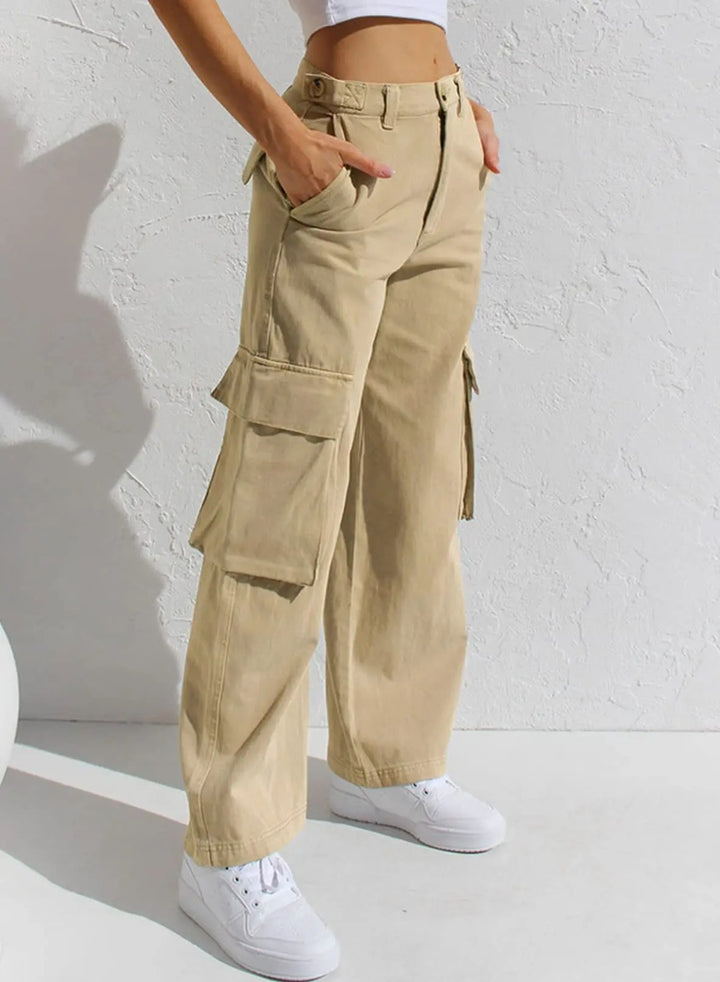 CALORA_ Baggy Katoenen Cargobroek met zakken