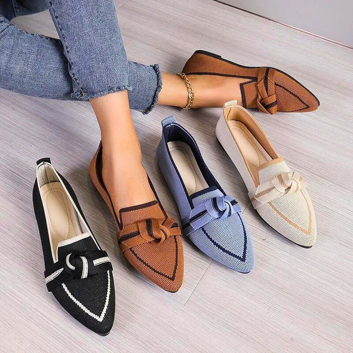 CALORA_ Ballet Flats van Italiaans Stof met Knopen en Comfortabele Binnenzool