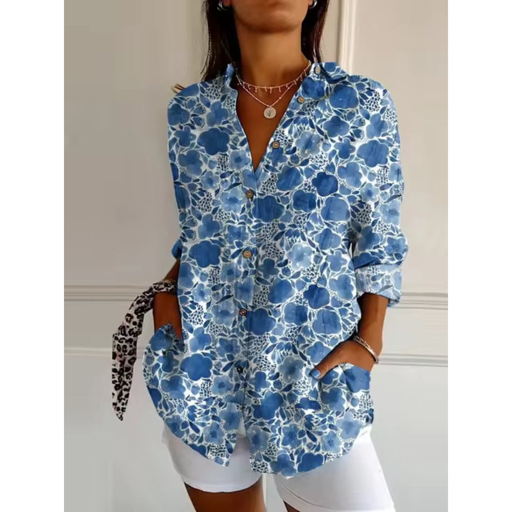 CALORA_ Bloemen Blouse met Knopen en Lange Mouwen voor Dames