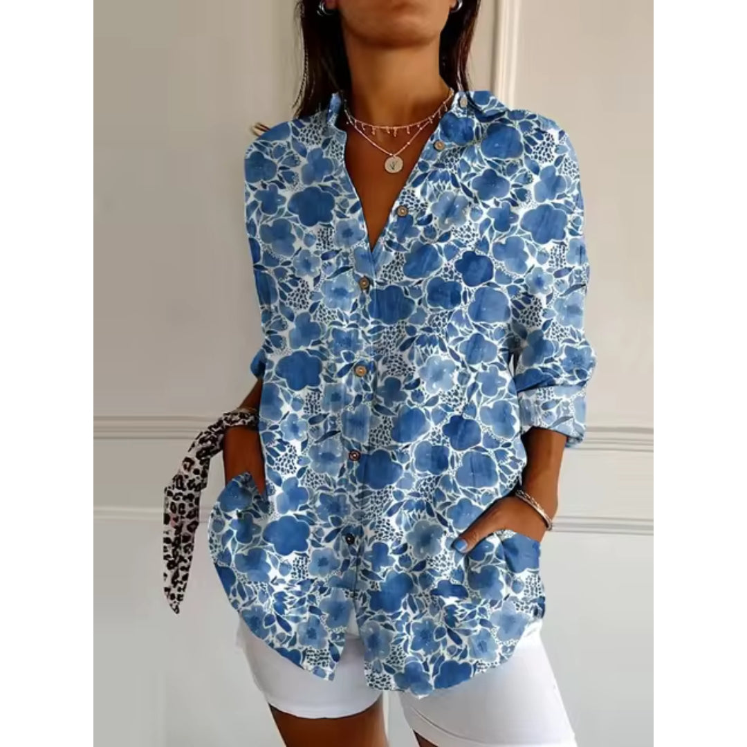 CALORA_ Bloemen Blouse met Knopen en Lange Mouwen voor Dames