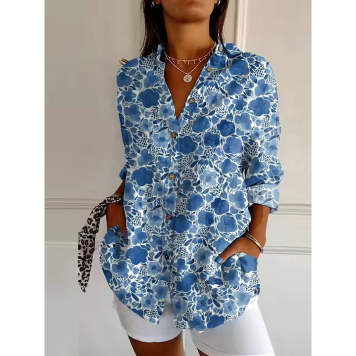 CALORA_ Bloemen Blouse met Knopen en Lange Mouwen voor Dames