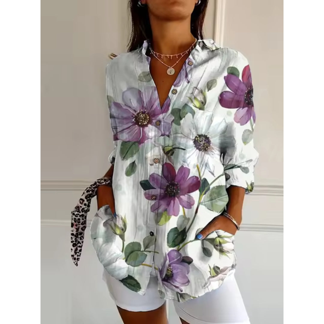 CALORA_ Bloemen Blouse met Knopen en Lange Mouwen voor Dames
