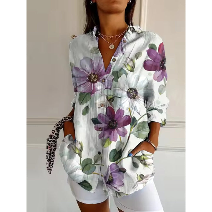 CALORA_ Bloemen Blouse met Knopen en Lange Mouwen voor Dames